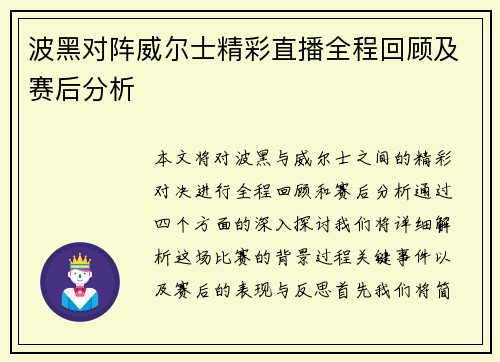 波黑对阵威尔士精彩直播全程回顾及赛后分析