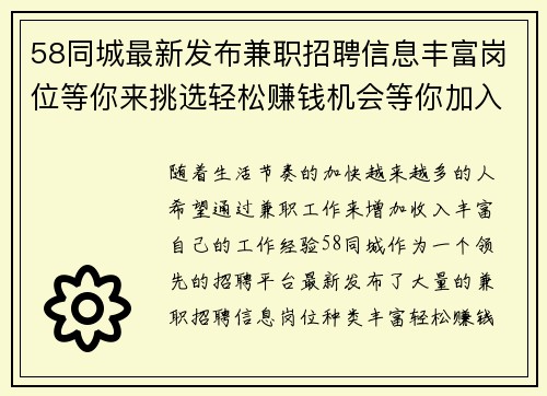 58同城最新发布兼职招聘信息丰富岗位等你来挑选轻松赚钱机会等你加入